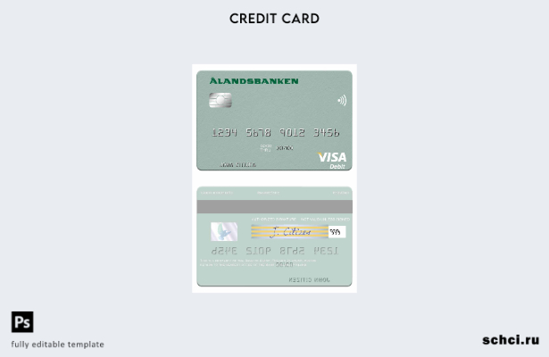 скачать в цифровом формате шаблон дебетовой карты Visa Bank of Aland в Финляндии